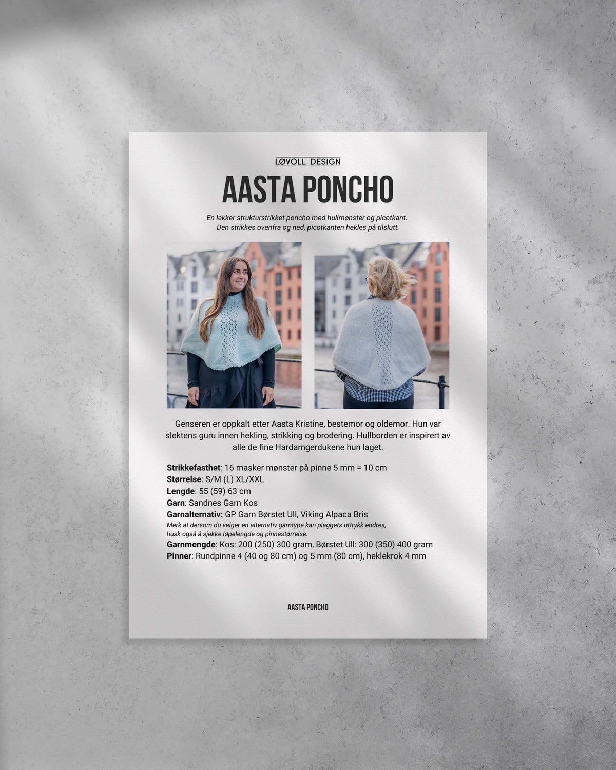 Strikket Aasta poncho i mykt Sandnes Garn Kos fra Løvoll Design