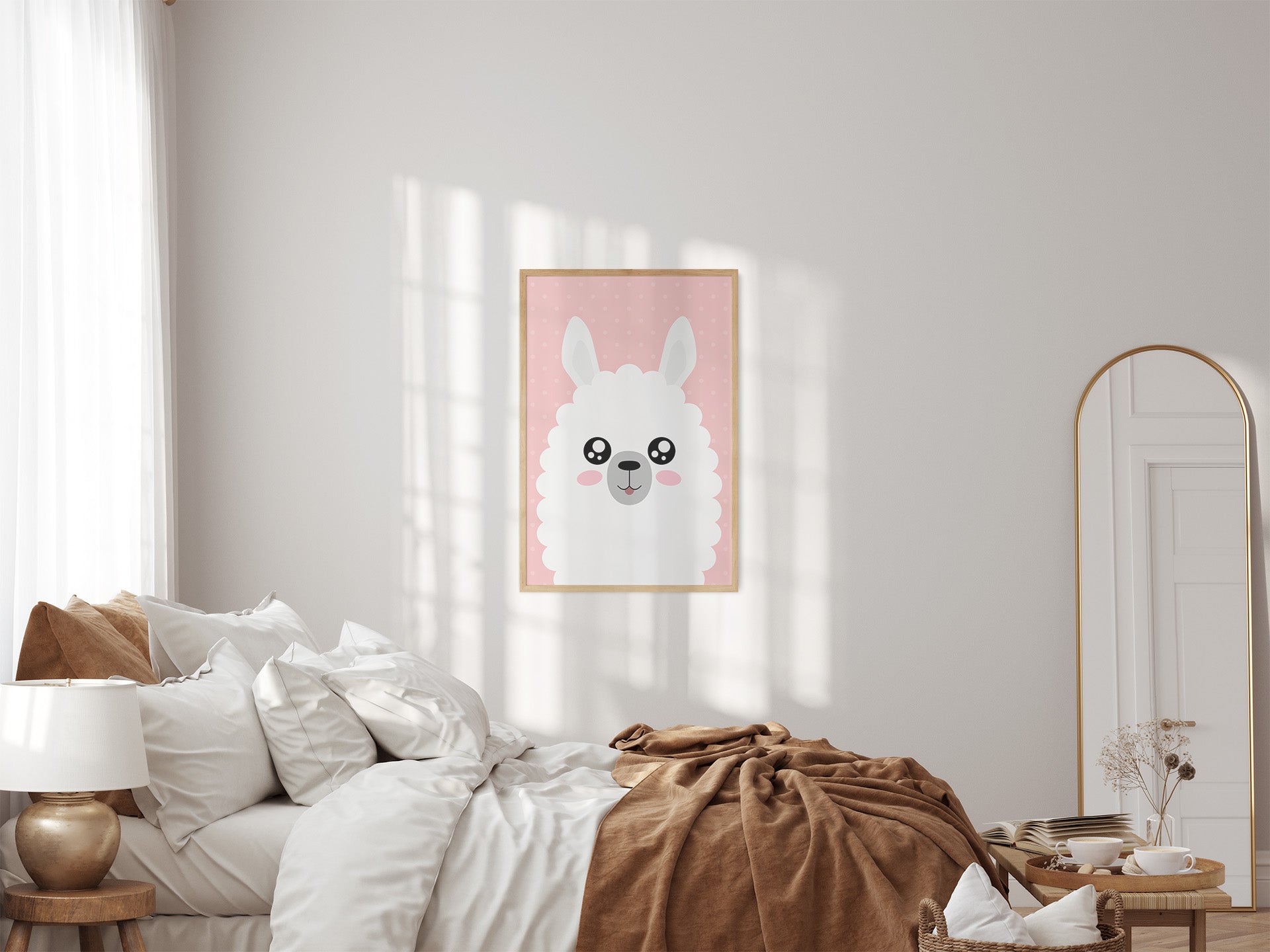 Alpakkaen - Plakat - Poster - Soverom - Barn - Rosa - Bildevegg - Henge på veggen.