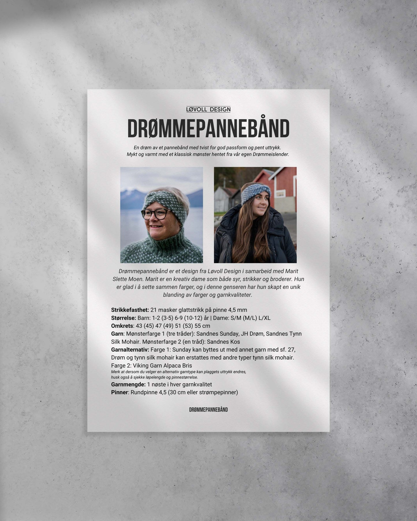 Drømmepannebånd  er et mykt og varmt pannebånd i et elegant design. Forside av oppskrift.