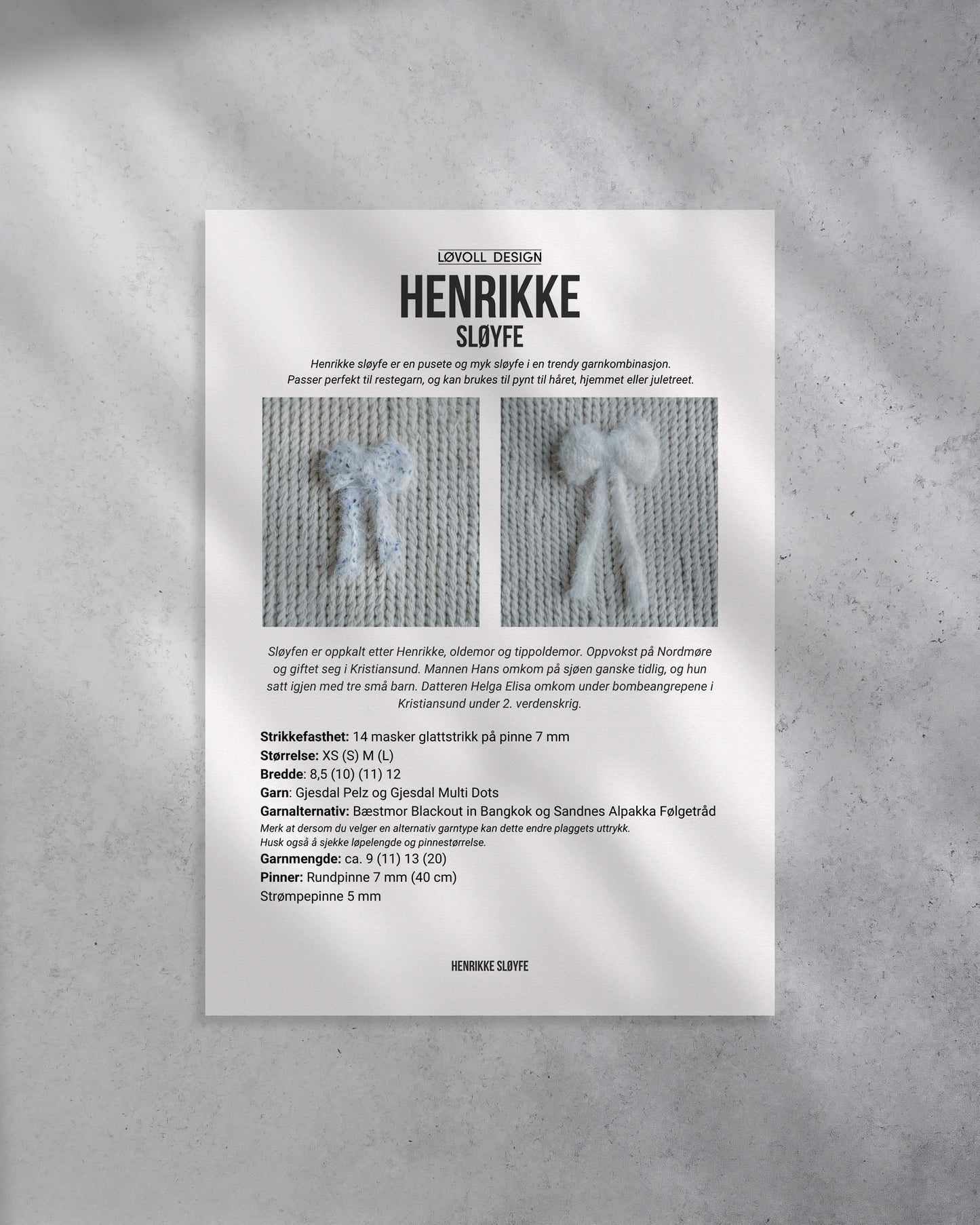 Henrikke sløyfe er en pusete og myk sløyfe i en trendy garnkombinasjon. Forside på gratis Strikkeoppskrift