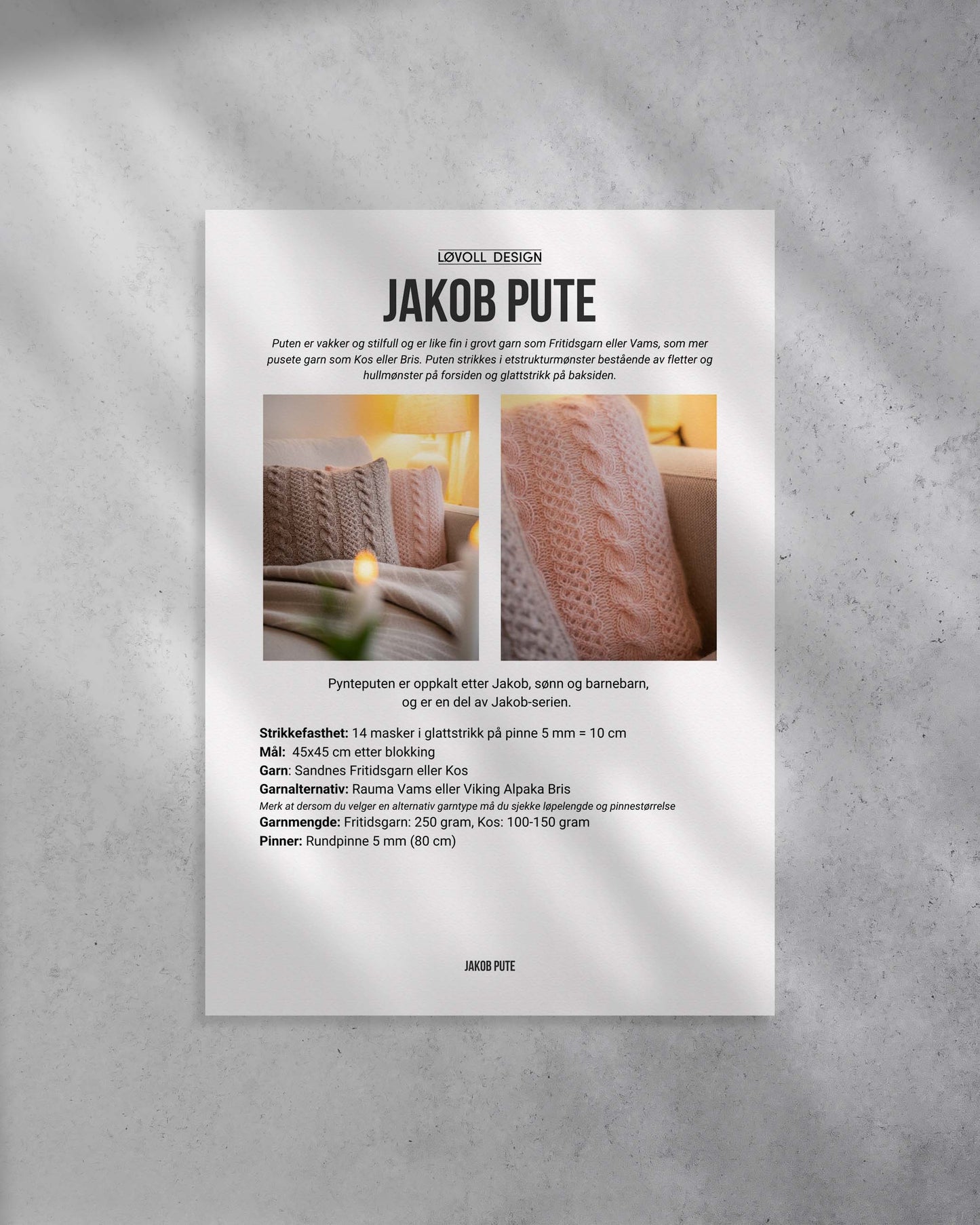 Jakob Pute | Strikkeoppskrift på pute med strukturmønster