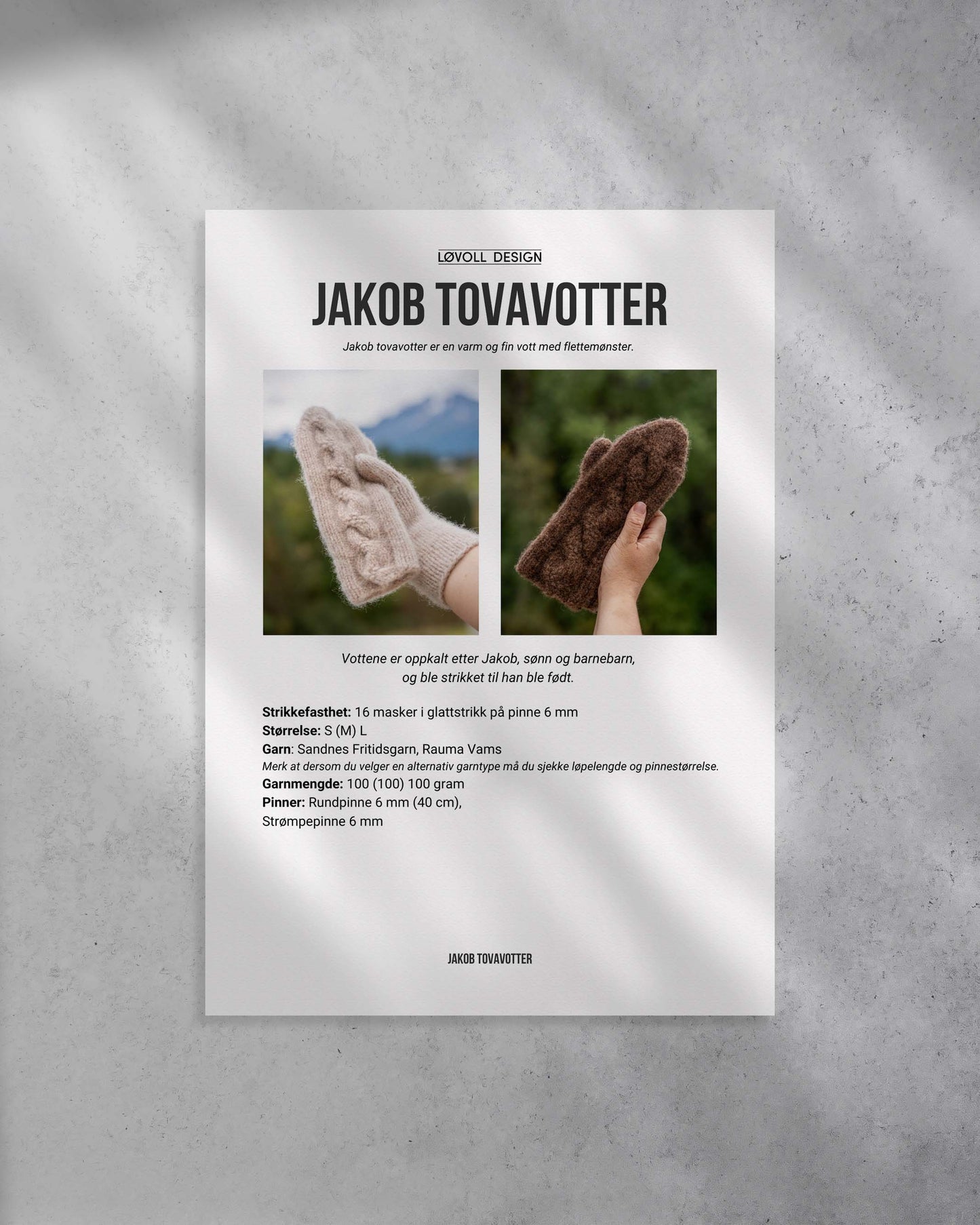 Jakob Tovavotter | Strikkeoppskrift på klassiske tova votter