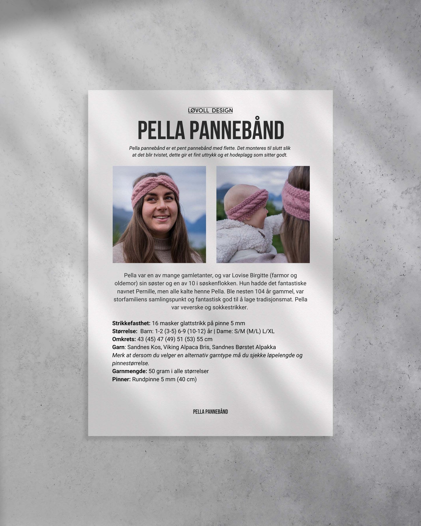Strikkeoppskrift på Pella Pannebånd - Mamma og Mini Match