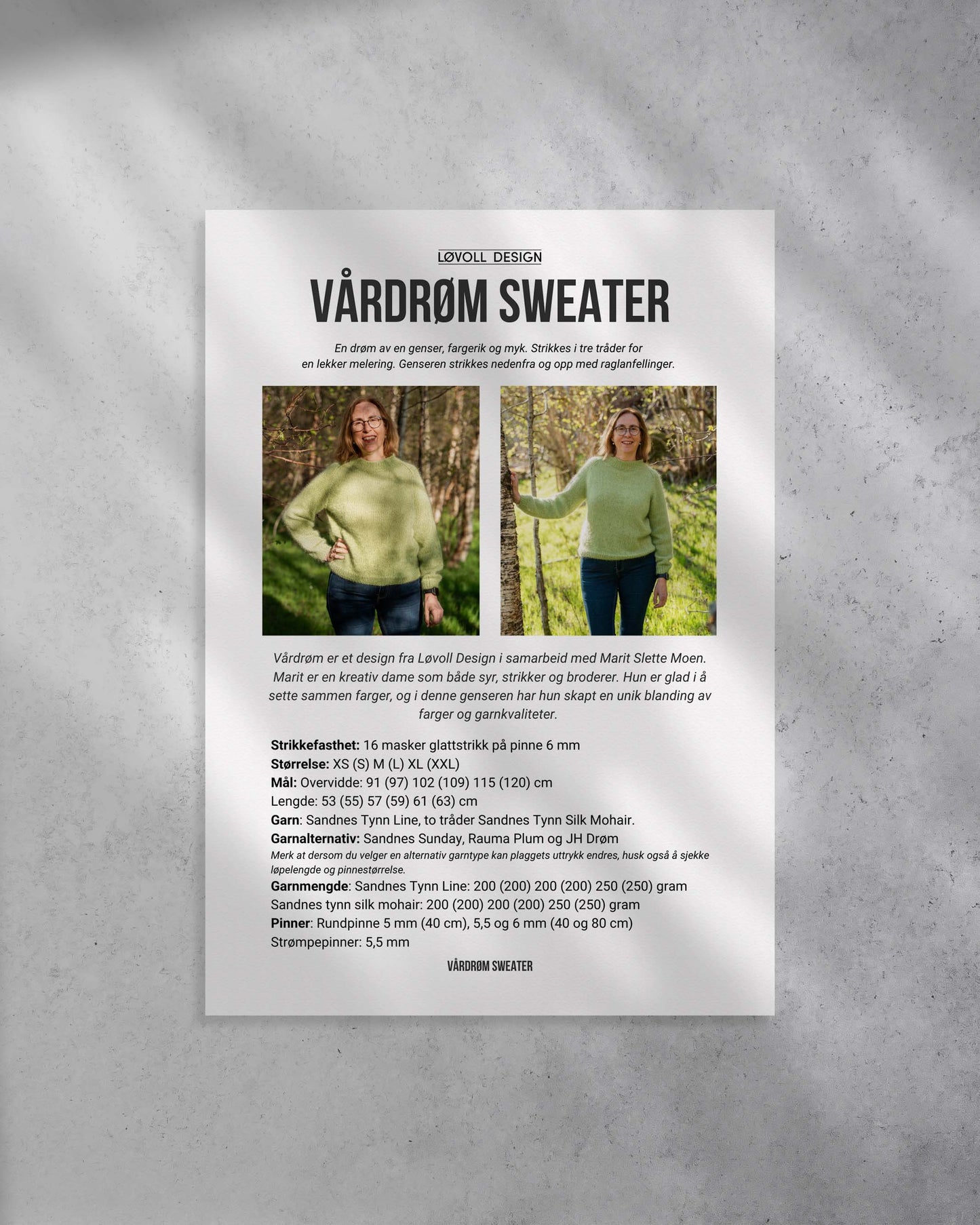 En drøm av en genser, fargerik og myk. Strikkes i tre tråder for&nbsp;en lekker melering. Genseren strikkes nedenfra og opp med raglanfellinger. Forside på strikkeoppskrift