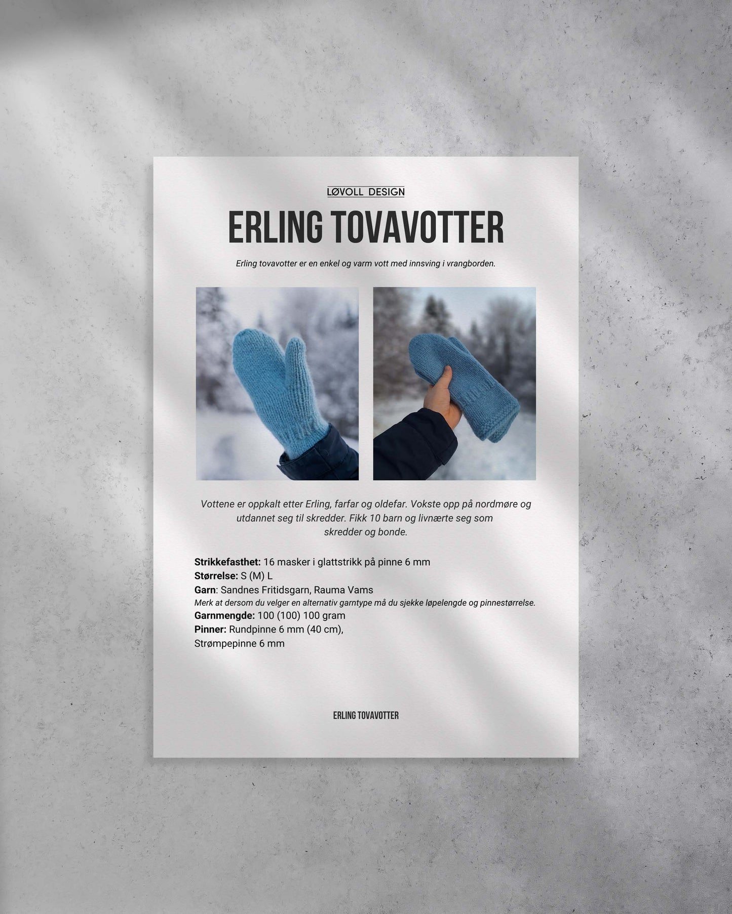 Strikkeoppskrift på Erling Tovavotter. Varme og enkle votter for herre.