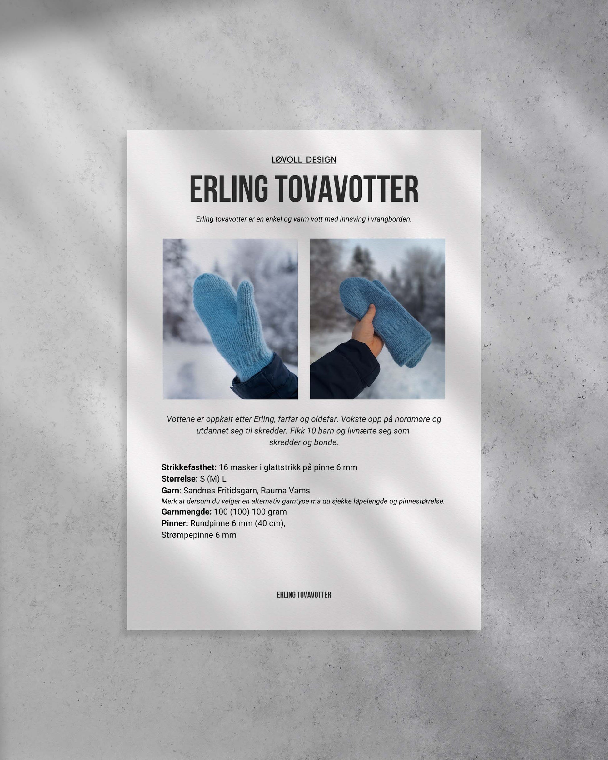 Strikkeoppskrift på Erling Tovavotter. Varme og enkle votter for herre.