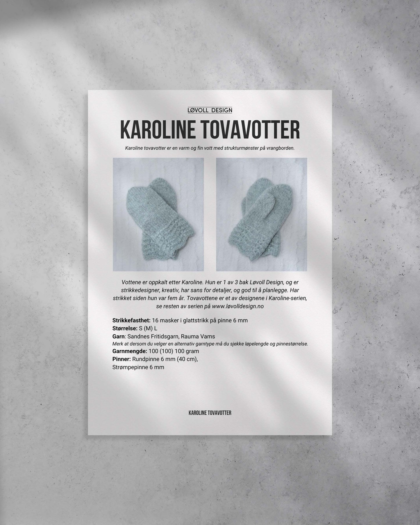 Karoline Tovavotter | Strikkeoppskrift på varme tova votter