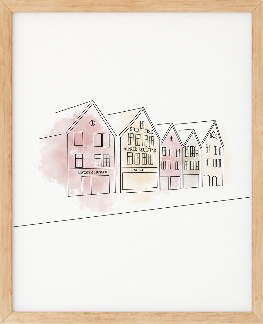 Bryggen i Bergen | Line Art | Poster | Plakat | Abstrakt | Kunst