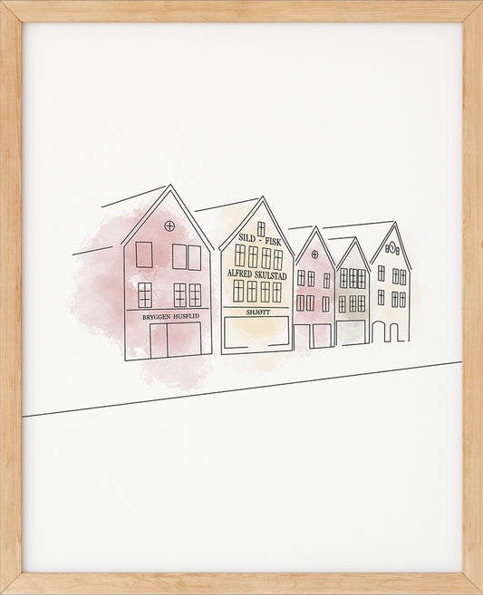Bryggen i Bergen | Line Art | Poster | Plakat | Abstrakt | Kunst