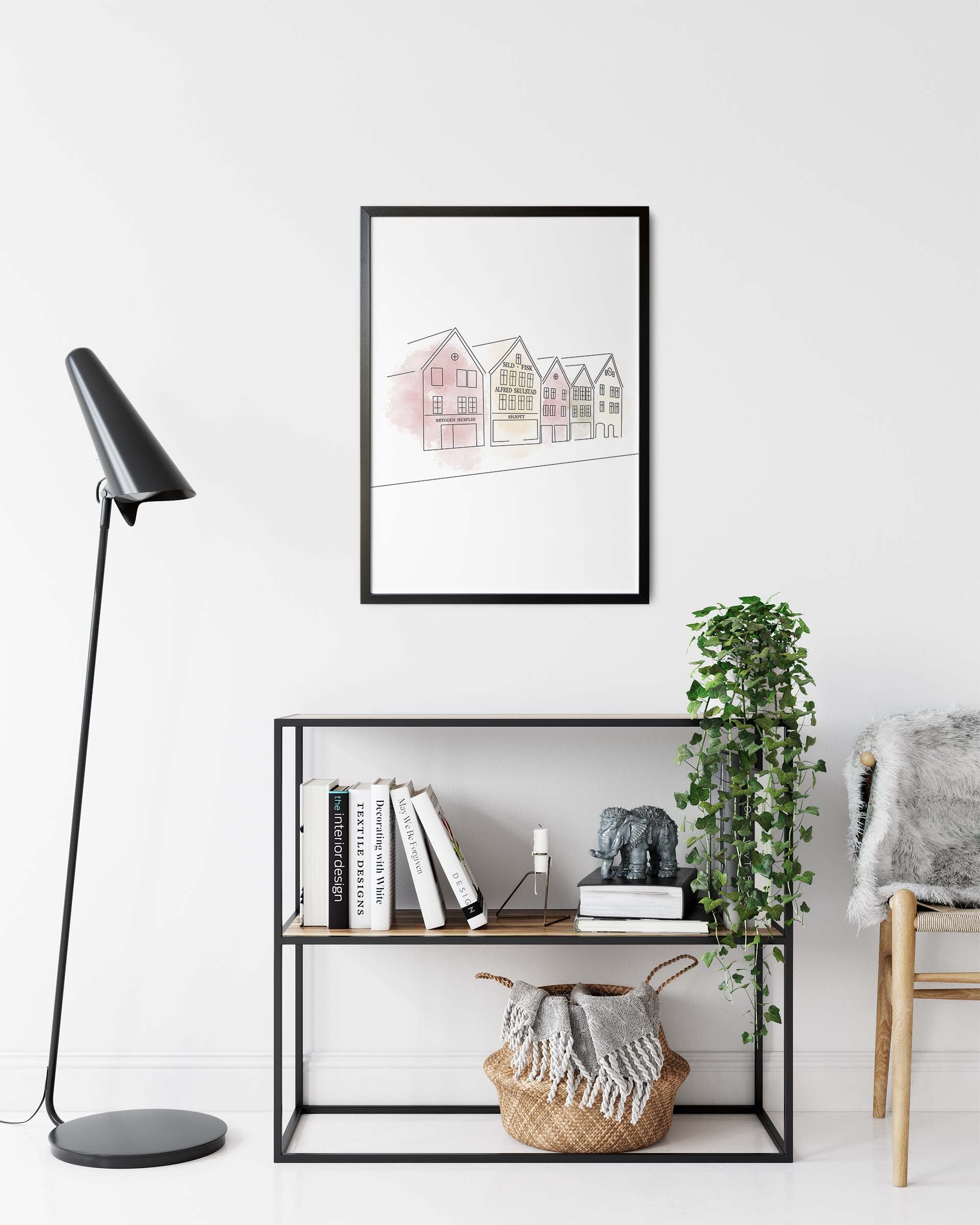 Bryggen i Bergen | Line Art | Poster | Plakat | Abstrakt | Kunst