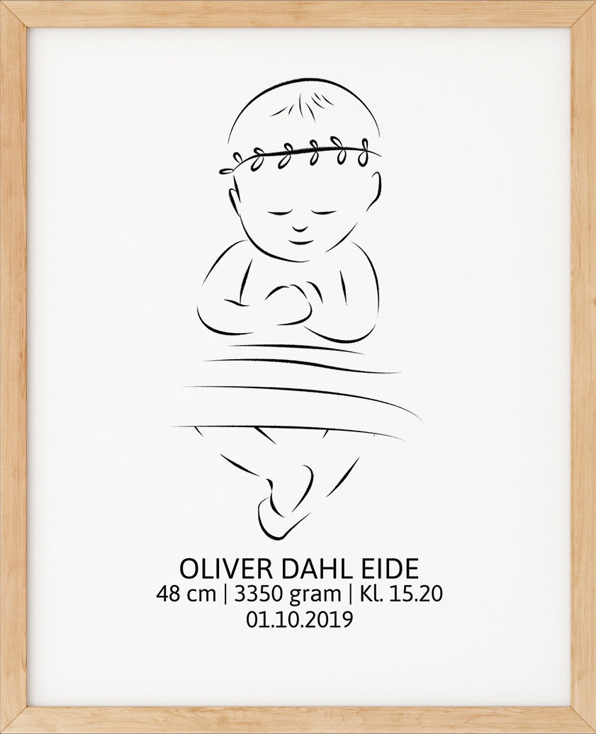 Personlig fødselsplakat med navn og fødselsinfo. En vakker nyfødtplakat til barnerommet, trykket på premium matt papir. Perfekt gave til nyfødt.