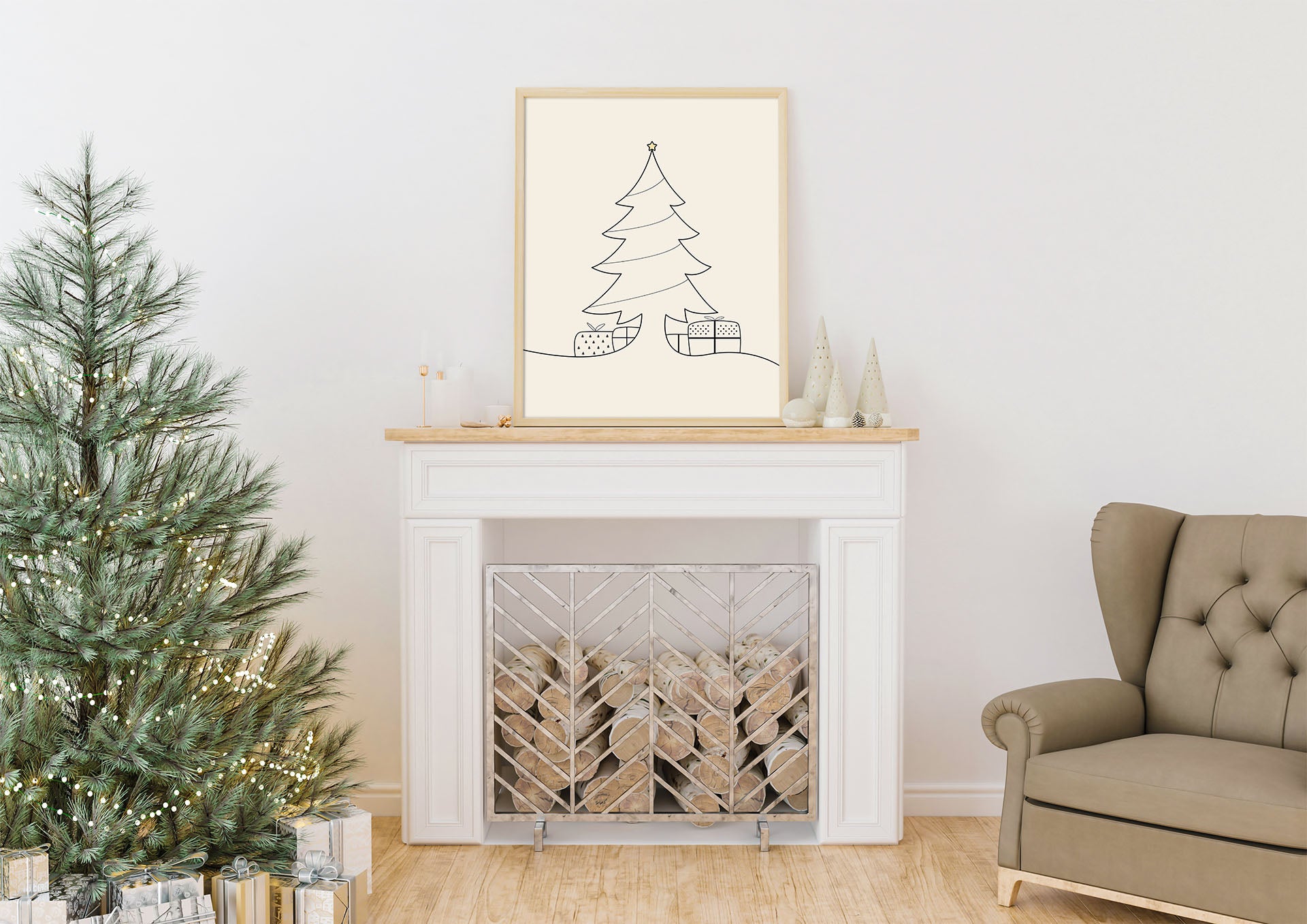 Juletre Line Art No.2 - Beige | Julepynt | Plakat