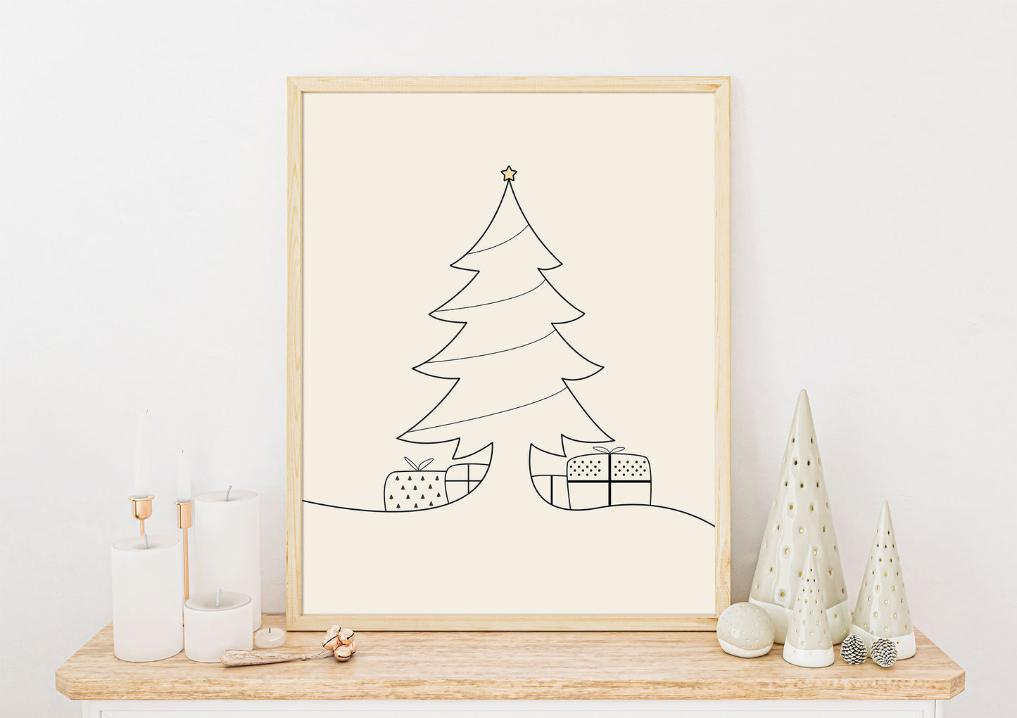 Juletre Line Art No.2 - Beige | Julepynt | Plakat