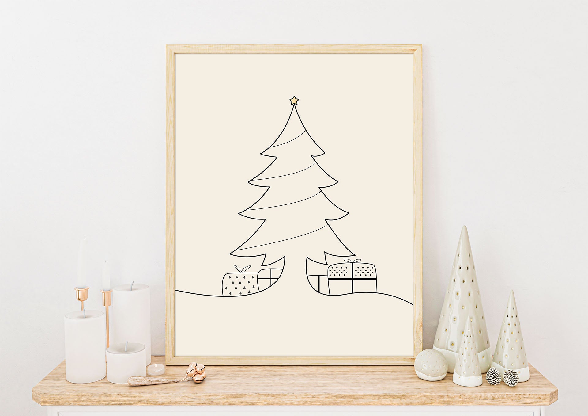 Juletre Line Art No.2 - Beige | Julepynt | Plakat