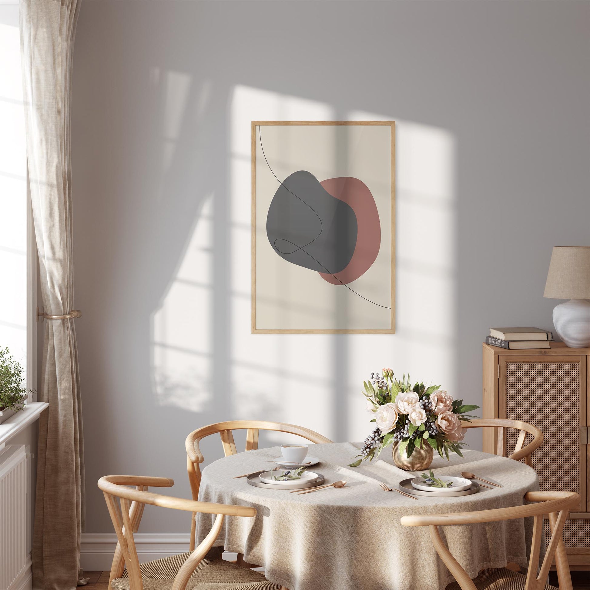 Trendy Lines No.4 | Line Art | Plakat | Poster | Jotun 12123 Contemporary White, 9938 Dempet Sort, 20208 Poetry Red