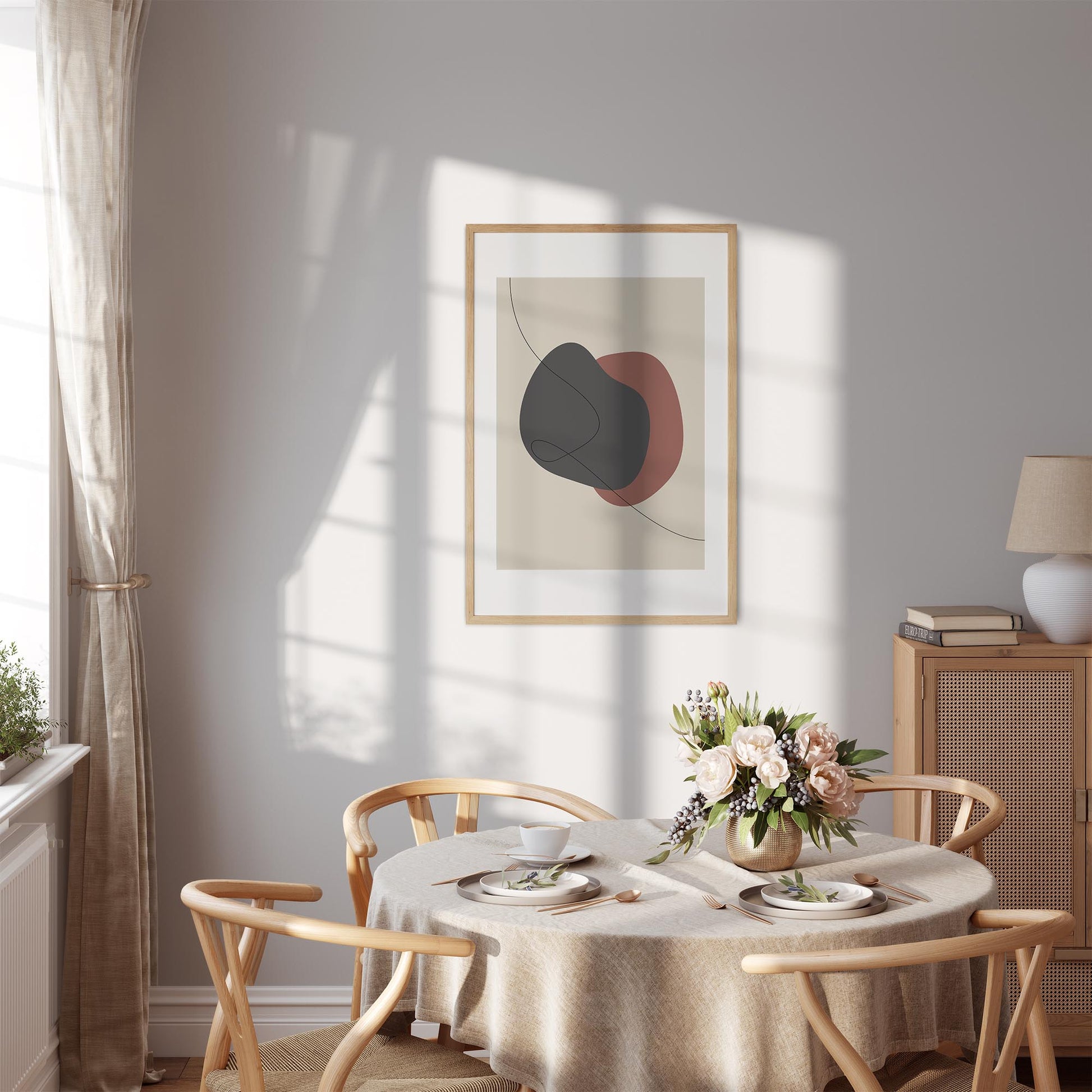 Trendy Lines No.4 | Line Art | Plakat | Poster | Jotun 12123 Contemporary White, 9938 Dempet Sort, 20208 Poetry Red