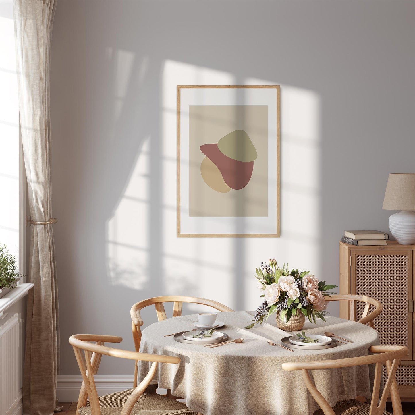 Shapes | Plakat | Poster | Jotun 1276 Soft, 20208 Poetry Red, 1109 Lysning, 8183 Urtehage