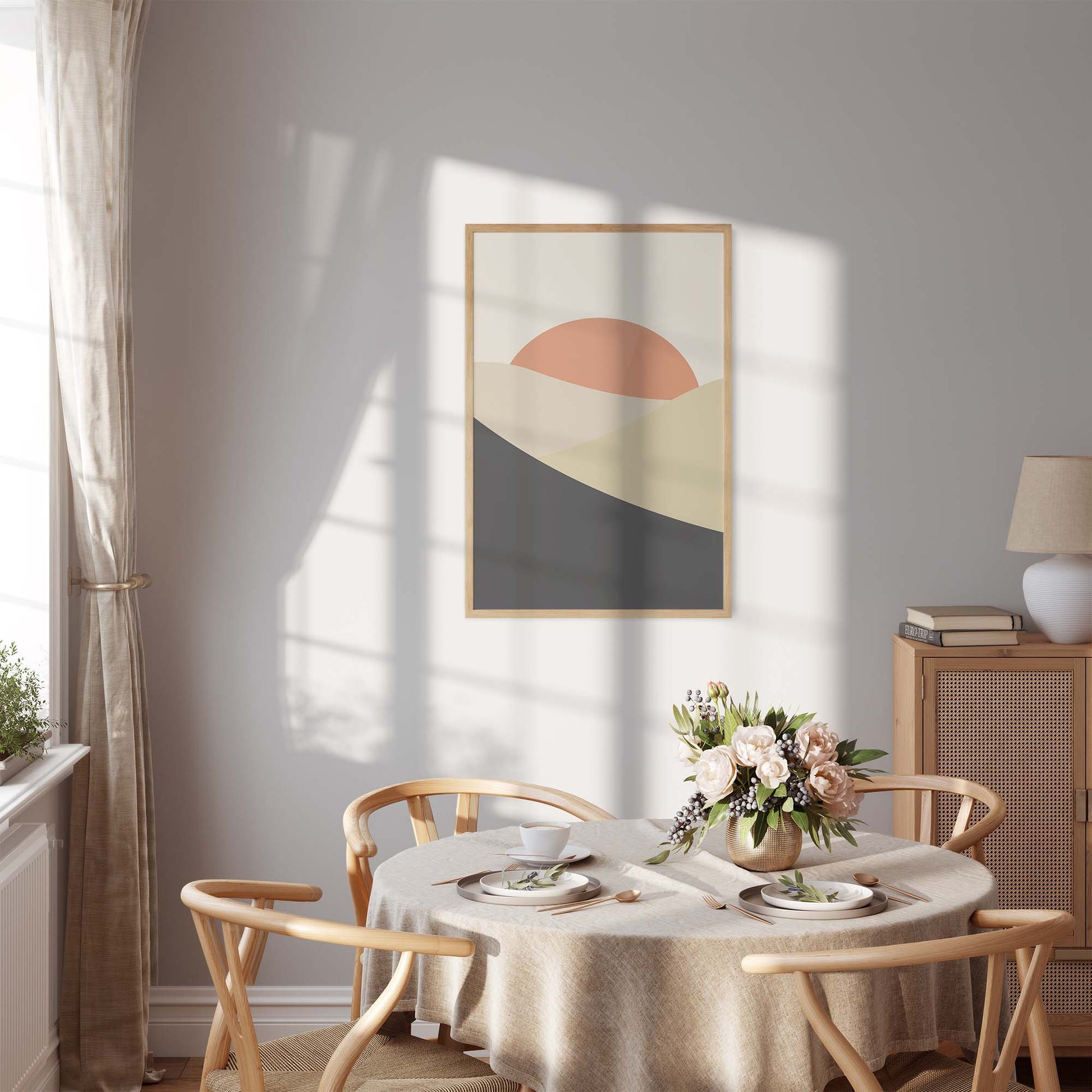 Trendy Hills | Plakat | Poster | Jotun 0486 Silke, 8087 Vårluft, 1276 Soft, 9938 Dempet Sort, 2489 Bella
