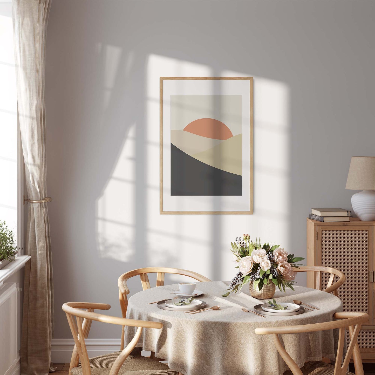 Trendy Hills | Plakat | Poster | Jotun 0486 Silke, 8087 Vårluft, 1276 Soft, 9938 Dempet Sort, 2489 Bella